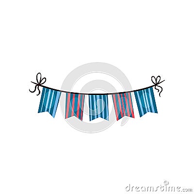 Icon of striped bunting flags. Colorful accessory for Birthday party. Graphic design element for invitation or greeting Vector Illustration