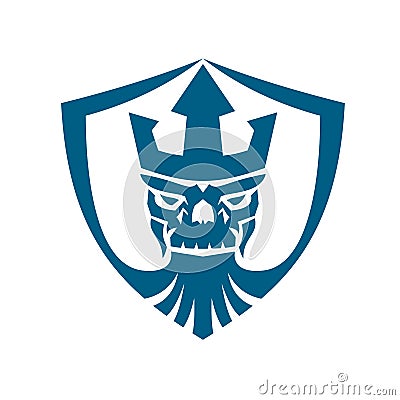 Neptune Skull Trident Crown Crest Icon Vector Illustration