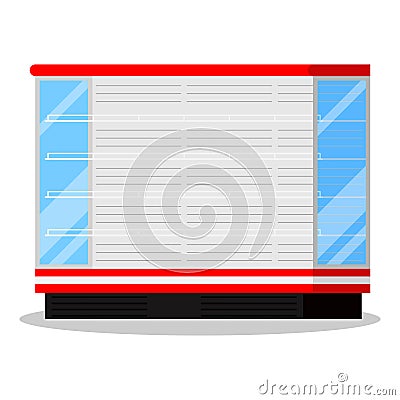 Icon of supermarket or shop showcase fridge for cooling dairy products isolated on white background Vector Illustration