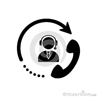 man, call, head phone, 24 hours support, custom care , business customer support service black icon Vector Illustration