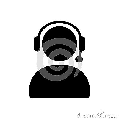 man, call, head phone, custom care , business customer support service black icon Stock Photo