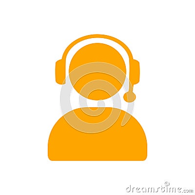 man, call, head phone, custom care , business customer support service orange icon Vector Illustration