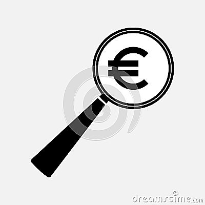 Icon symbol of the euro under a magnifying glass, finance Stock Photo