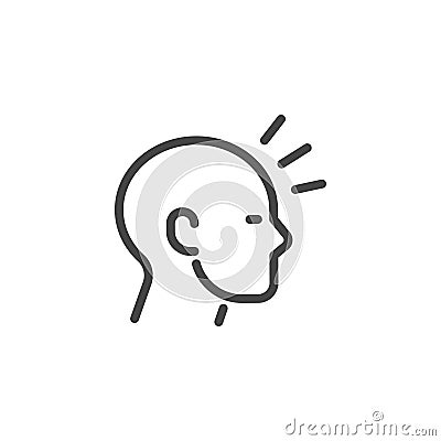 Icon Symptoms Virus Infection. Line Symbol Acute Headache or Migraine, Head of Man With sign of Pain. Vector Pictogram. Vector Illustration