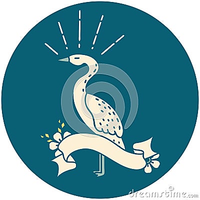 icon of tattoo style standing stork Vector Illustration