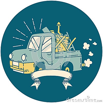 icon of tattoo style truck carrying junk Vector Illustration