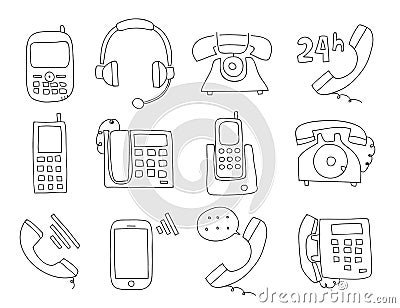 icon thin line telephone hand drawn flat vector set art illustration Vector Illustration