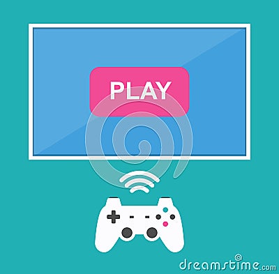 Icon to play on a wireless joystick on the TV. Vector Illustration