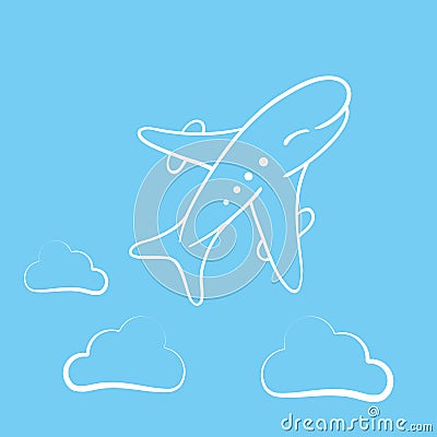 Icon of transparent airplane, cloud on blue background vector illustration. Vector Illustration