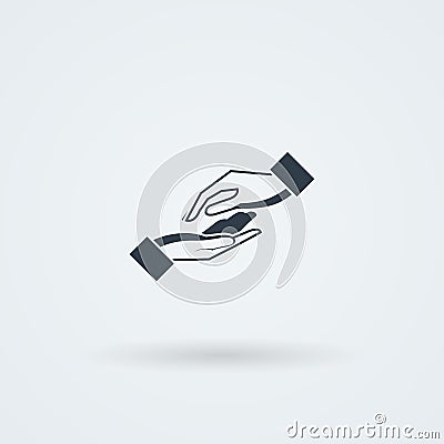 Icon with two hands in a handshake. Greeting. Pair work. Friendship. Stock Photo