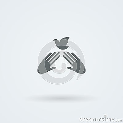 Icon with two vector hands in a handshake. Greeting. Pair work. Friendship. Vector Illustration