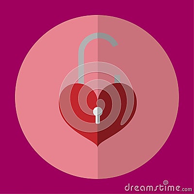 The icon is unlock the key red heart. Can be used in various tasks. Vector Illustration