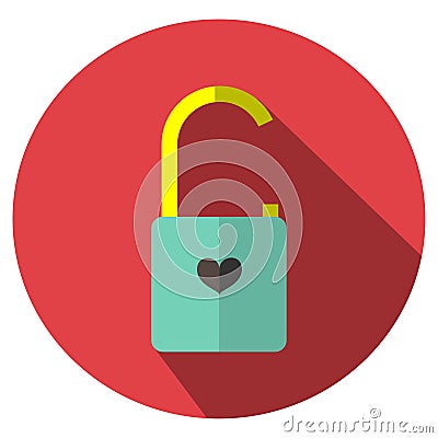 The icon is Unlocked lock the key red heart. Can be used in various tasks. Vector Illustration