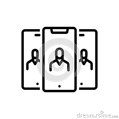 Black line icon for Users, consumer and phone Vector Illustration