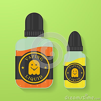 Icon of Vape liquid or juice with ghost silhouette. Electronic cigarette e-liquid bottles. Vector Vaping symbol. Vector Illustration