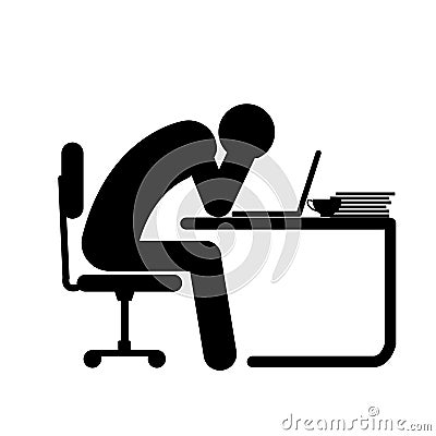 Icon vector of businessman tired working on computer at workspace Vector Illustration