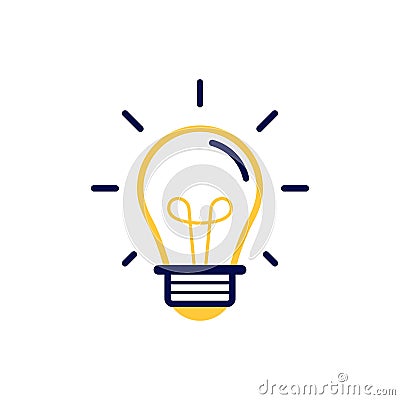 icon vector concept of basic or regular lamp shining and sparkling with curved wick in simple line style. Can used for social Vector Illustration