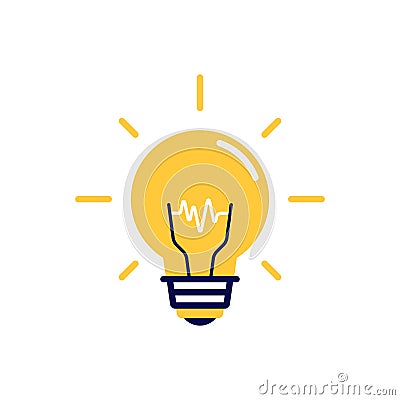 icon vector concept of basic or regular lamp shining and sparkling with wick forming heart wave in simple line style. Can used for Vector Illustration