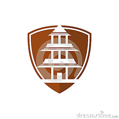 Icon vector graphic of shield pagoda, Simple castle temple logo icon Vector Illustration