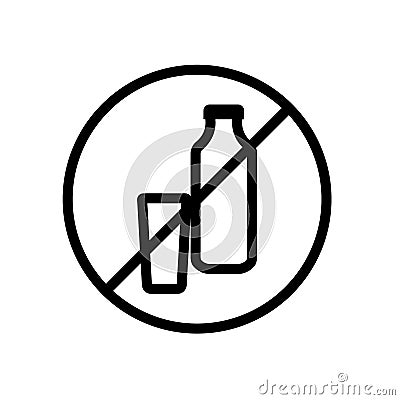 Icon vector illustration of milk bottle and glass as a lactose intolerant concept. Isolated on white background. Vector Illustration