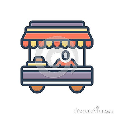 Color illustration icon for Vendor, pushcart and salesman Vector Illustration