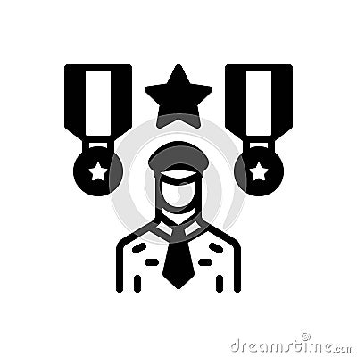 Black solid icon for Veterans, military and captain Vector Illustration