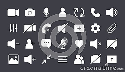 Icon Videocall collection. Set of video communication elements. Web app ui display template. Buttons for mobile Vector Illustration