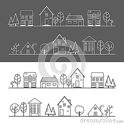 Icon village white line and black line Vector Illustration