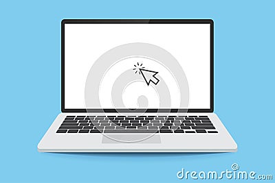 Icon for web design. Arrow icon. Line cursor icon vector illustration. Cursor sign. Laptop flat. Mouse pointer. Search icon. White Vector Illustration
