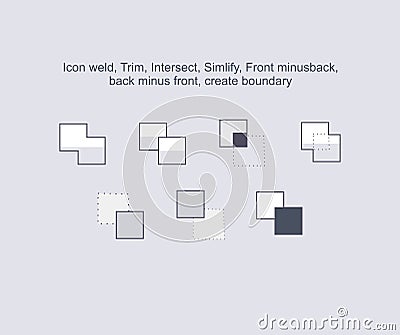 Icon weld, intersect, simlify, front minus back, back minus front, create boundary Vector Illustration