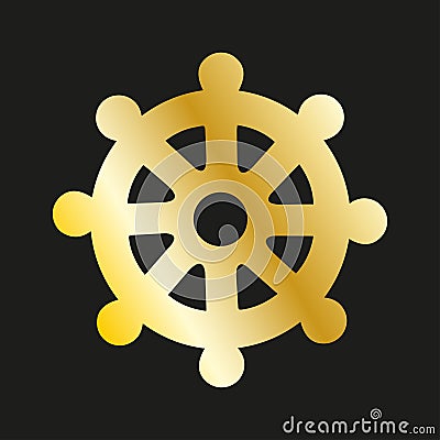 Icon wheel of of Dharma in gold. Buddhist symbol Vector Illustration