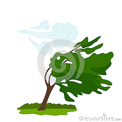 The icon of the wind that bends the green tree. concept of weather, tornado and other elements of nature. flat vector Vector Illustration