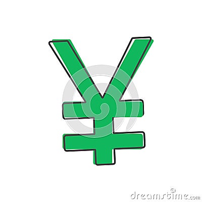 Icon of yen. Symbol of Japanese currency cartoon style on white isolated background Vector Illustration