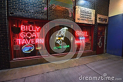 The iconic Billy Goat Tavern sign. Editorial Stock Photo