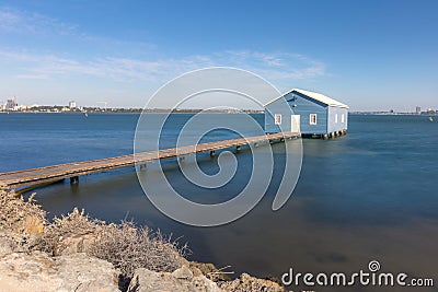 Iconic blue boat house at Kings Park Ave Editorial Stock Photo