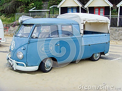 Iconic Blue Campervan Renovated and Converted into Pickup Editorial Stock Photo