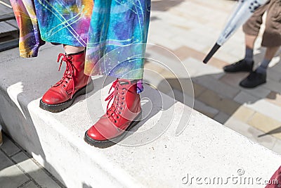 Iconic British fashion Dr Martens red boots Editorial Stock Photo