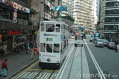 Iconic double decker tram in Hong Kong Editorial Stock Photo