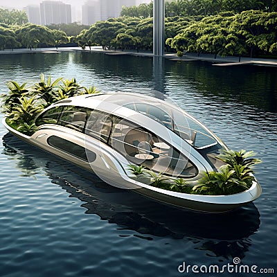 Iconic Eco-Friendly Water Cruiser in a Harmonious Coexistence of Technology and Nature Stock Photo