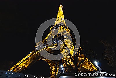 Iconic Eiffel Tower at Night Editorial Stock Photo