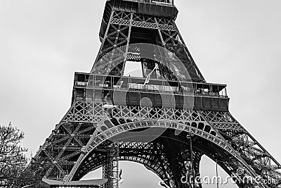 Iconic Eiffel Tower in Paris, France, in black and white Stock Photo