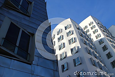 Iconic famous buildings at Media Harbor in Dusseldorf / Detail of buidling / Metal building facade Editorial Stock Photo
