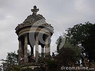 Belvedere of Sybil or Temple of Vesta at The Buttes-Chaumont Park in Paris Editorial Stock Photo