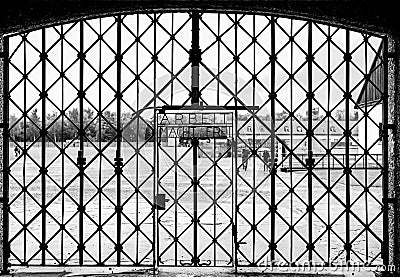 Iconic gate at the entrance to concentration camp Dachau, Germany Editorial Stock Photo