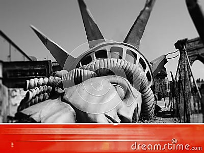 The iconic image of the statue of liberty, destroied. The end of the world. Apocalyptic vision of the future world. Disaster Stock Photo