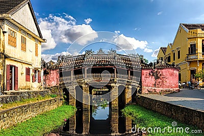 Iconic Japanese bridge in the old town of the ancient city of Hoi An Vietnam Editorial Stock Photo