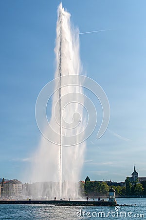 Iconic Jet d`Eau or Water Jet in Geneve Editorial Stock Photo