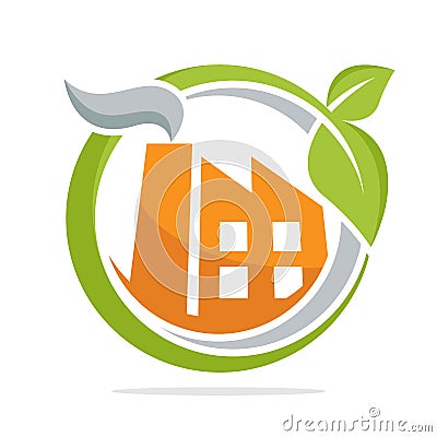 Iconic logo with the concept of environmentally friendly industry, eco-friendly green technology Vector Illustration