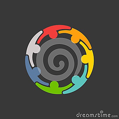 Iconic logo featuring Seven joyful persons celebrating together in a circle Vector Illustration