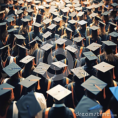 Iconic moment large group of graduation caps at commencement Stock Photo